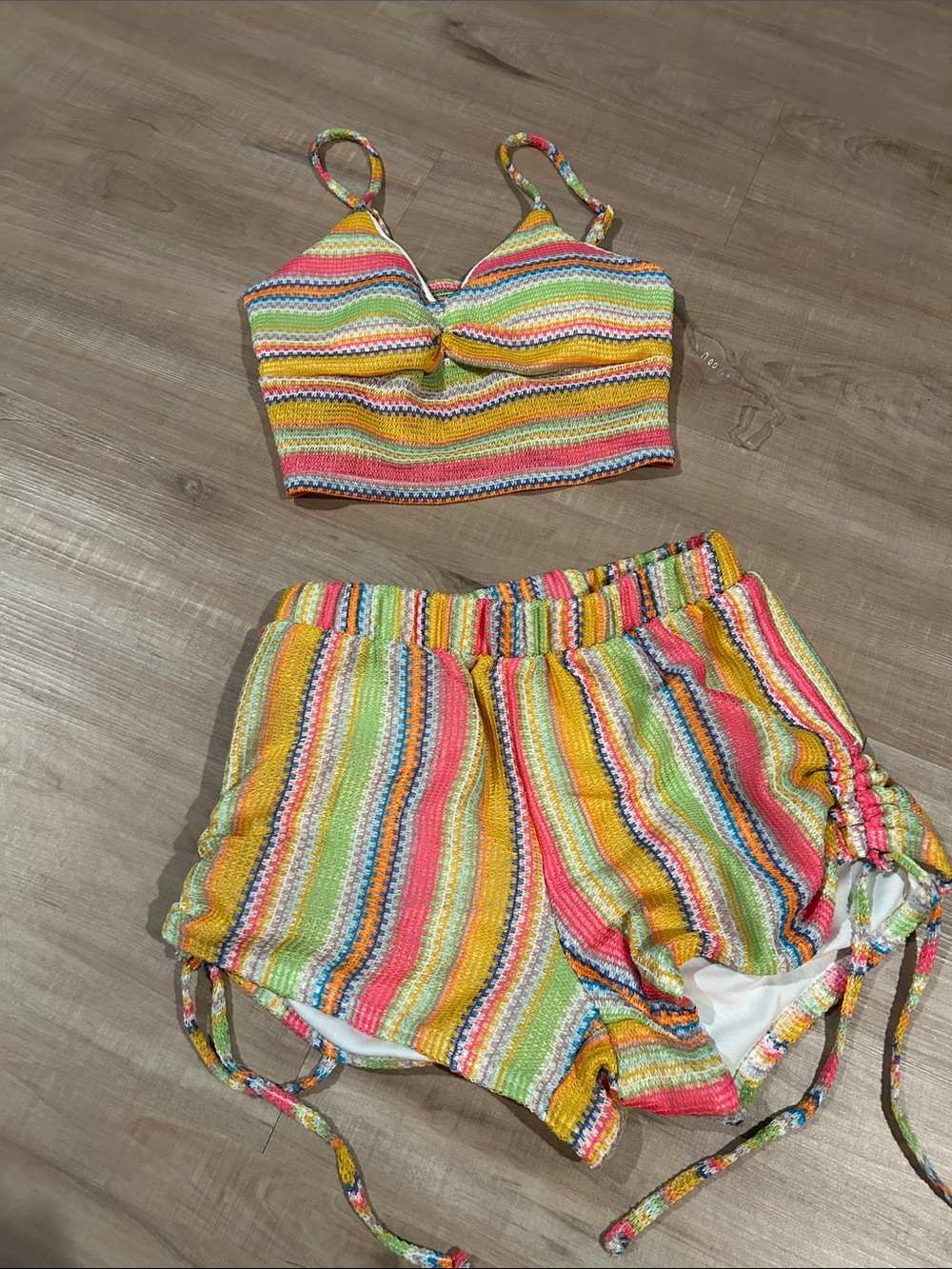 No Boundaries Multicolor Striped Swim Shorts Set - Yellow, Pink, Green, Blue